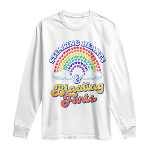 Valentine's Day Long Sleeve Shirt Stealing Hearts And Blasting Fart Funny Rainbow Heart TS09 White Print Your Wear