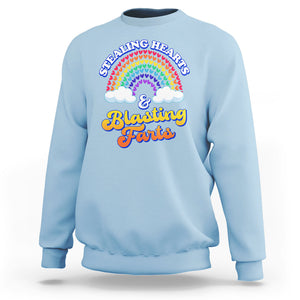 Valentine's Day Sweatshirt Stealing Hearts And Blasting Fart Funny Rainbow Heart TS09 Light Blue Printyourwear