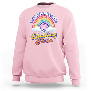 Valentine's Day Sweatshirt Stealing Hearts And Blasting Fart Funny Rainbow Heart TS09 Light Pink Printyourwear