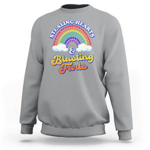 Valentine's Day Sweatshirt Stealing Hearts And Blasting Fart Funny Rainbow Heart TS09 Sport Gray Printyourwear