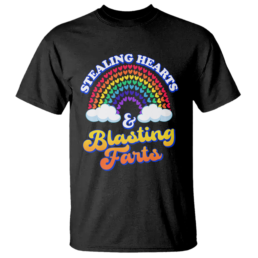 Valentine's Day T Shirt Stealing Hearts And Blasting Fart Funny Rainbow Heart TS09 Black Printyourwear