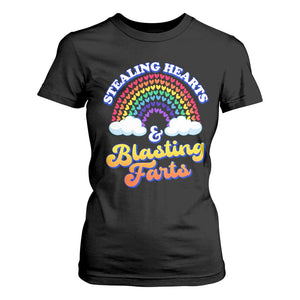 Valentine's Day T Shirt For Women Stealing Hearts And Blasting Fart Funny Rainbow Heart TS09 Black Print Your Wear