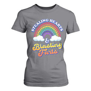 Valentine's Day T Shirt For Women Stealing Hearts And Blasting Fart Funny Rainbow Heart TS09 Charcoal Print Your Wear