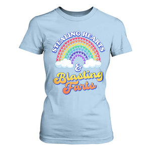 Valentine's Day T Shirt For Women Stealing Hearts And Blasting Fart Funny Rainbow Heart TS09 Light Blue Print Your Wear