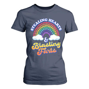 Valentine's Day T Shirt For Women Stealing Hearts And Blasting Fart Funny Rainbow Heart TS09 Navy Print Your Wear