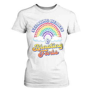 Valentine's Day T Shirt For Women Stealing Hearts And Blasting Fart Funny Rainbow Heart TS09 White Print Your Wear