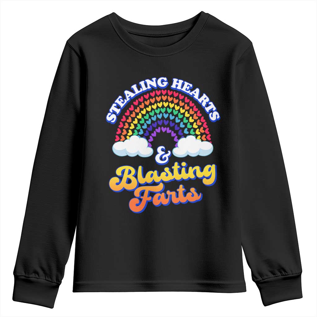 Valentine's Day Youth Sweatshirt Stealing Hearts And Blasting Fart Funny Rainbow Heart TS09 Black Print Your Wear