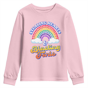 Valentine's Day Youth Sweatshirt Stealing Hearts And Blasting Fart Funny Rainbow Heart TS09 Light Pink Print Your Wear