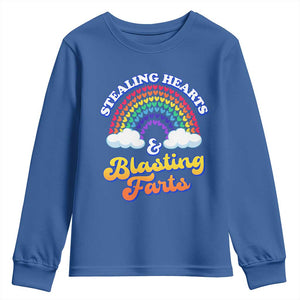 Valentine's Day Youth Sweatshirt Stealing Hearts And Blasting Fart Funny Rainbow Heart TS09 Royal Blue Print Your Wear