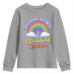 Valentine's Day Youth Sweatshirt Stealing Hearts And Blasting Fart Funny Rainbow Heart TS09 Sport Gray Print Your Wear