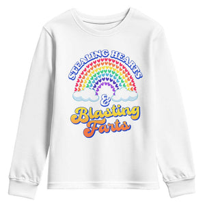 Valentine's Day Youth Sweatshirt Stealing Hearts And Blasting Fart Funny Rainbow Heart TS09 White Print Your Wear