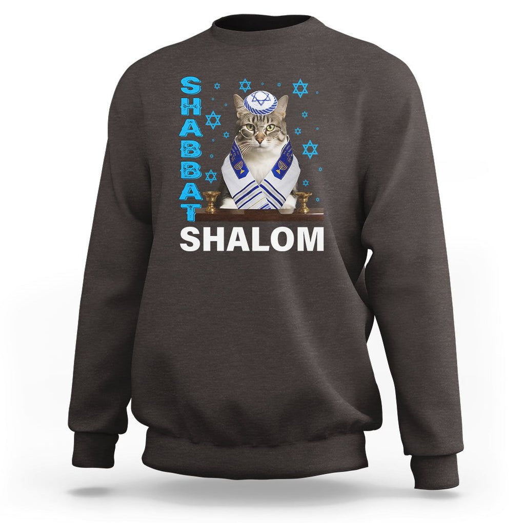 Passover Cat Lover Sweatshirt Shabbat Shalom Cute Jewish Cat TS09 Dark Chocolate Printyourwear
