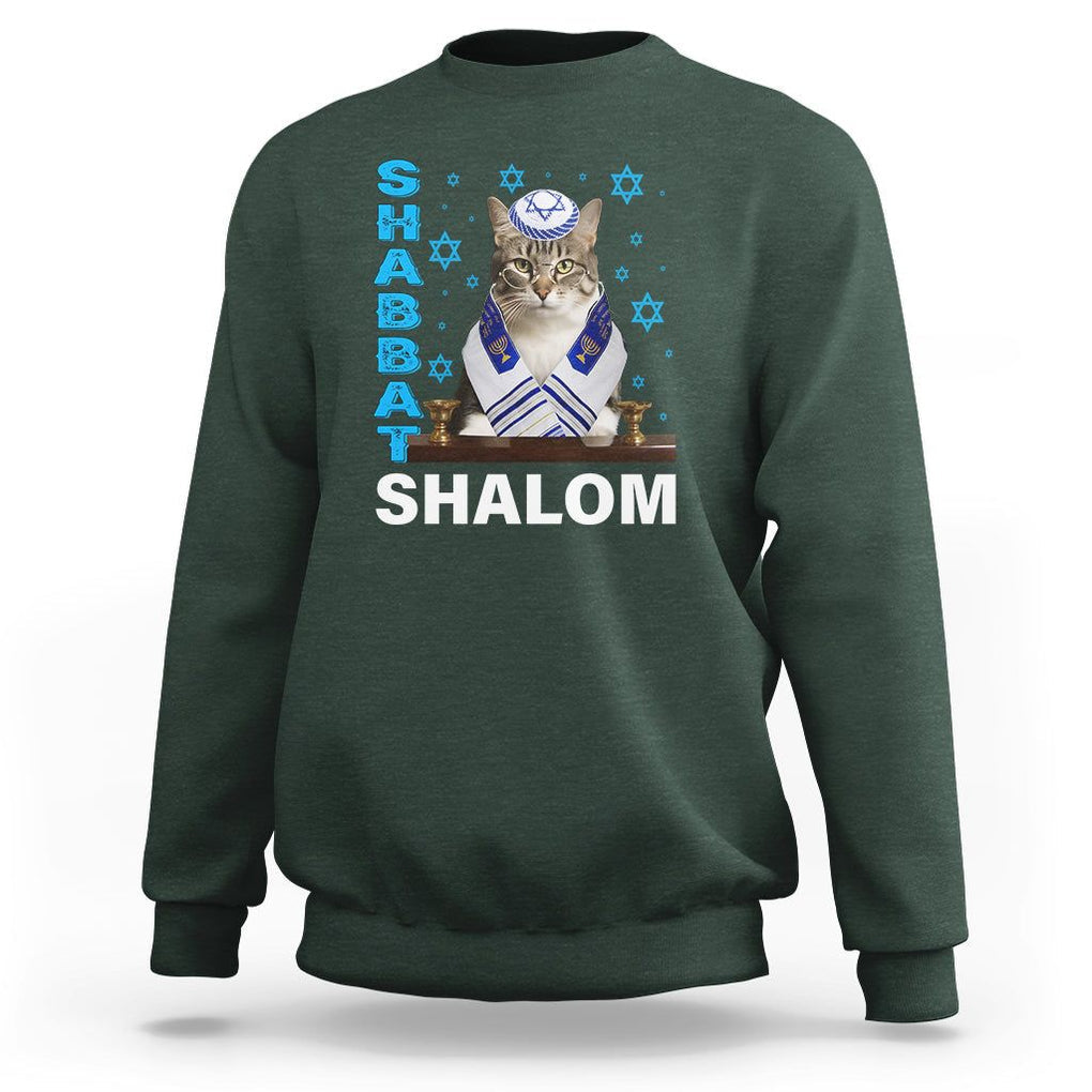 Passover Cat Lover Sweatshirt Shabbat Shalom Cute Jewish Cat TS09 Dark Forest Green Printyourwear