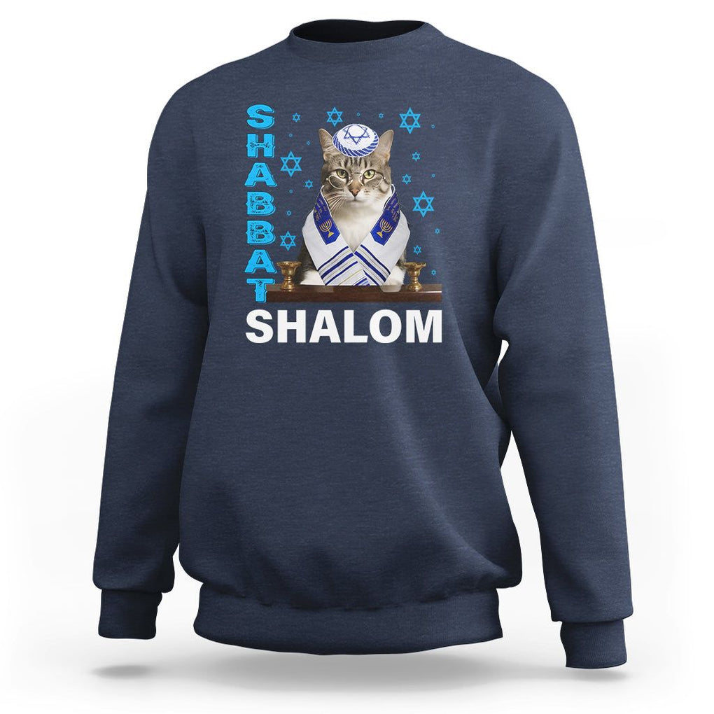 Passover Cat Lover Sweatshirt Shabbat Shalom Cute Jewish Cat TS09 Navy Printyourwear