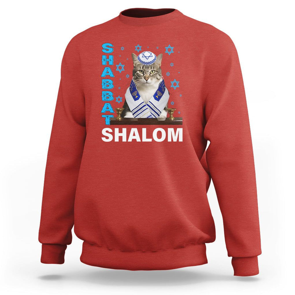 Passover Cat Lover Sweatshirt Shabbat Shalom Cute Jewish Cat TS09 Red Printyourwear