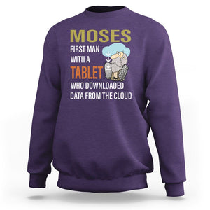 Funny Passover Sweatshirt Moses First Man With A Tablet Who Downloaded Data From The Cloud TS09 Purple Printyourwear