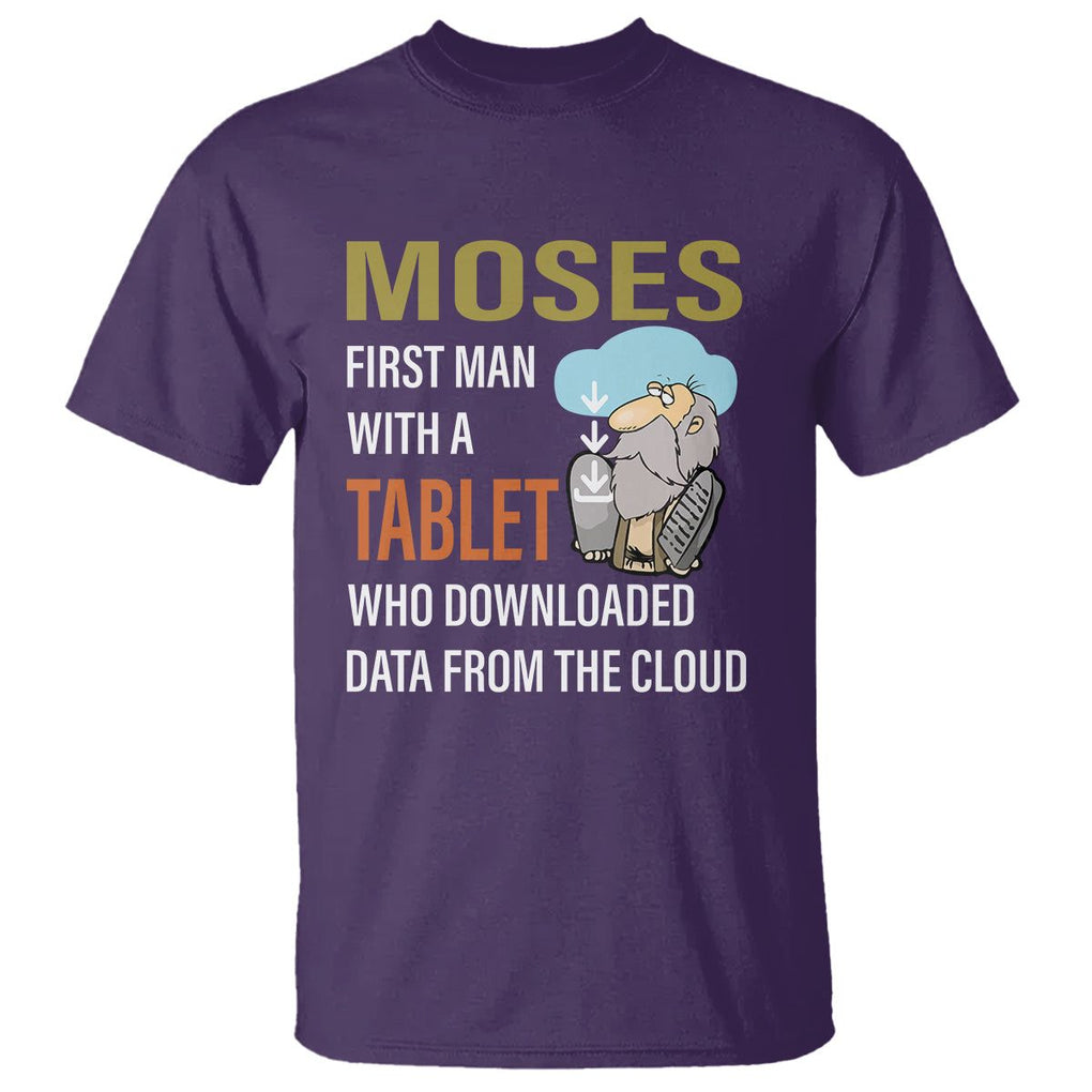 Funny Passover T Shirt Moses First Man With A Tablet Who Downloaded Data From The Cloud TS09 Purple Printyourwear