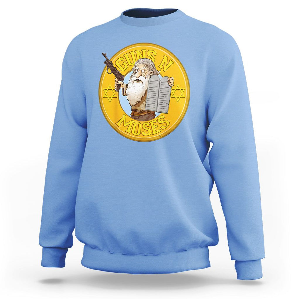 Funny Passover Guns N Moses Jewish Sweatshirt TS09 Carolina Blue Printyourwear