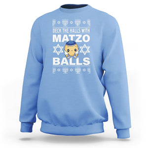 Passover Sweatshirt Deck The Halls With Matzo Balls Jewish Pesach Soup TS09 Carolina Blue Printyourwear