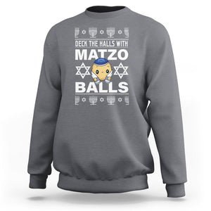 Passover Sweatshirt Deck The Halls With Matzo Balls Jewish Pesach Soup TS09 Charcoal Printyourwear