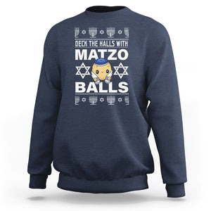 Passover Sweatshirt Deck The Halls With Matzo Balls Jewish Pesach Soup TS09 Navy Printyourwear