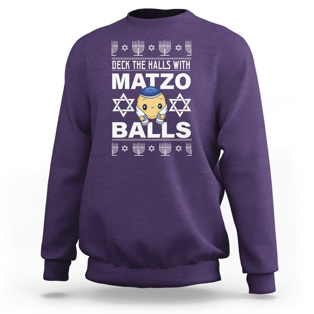 Passover Sweatshirt Deck The Halls With Matzo Balls Jewish Pesach Soup TS09 Purple Printyourwear