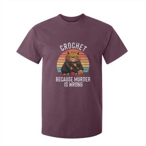 Funny Crochet Cat T Shirt For Kid Because Murder Is Wrong TS09 Maroon Print Your Wear