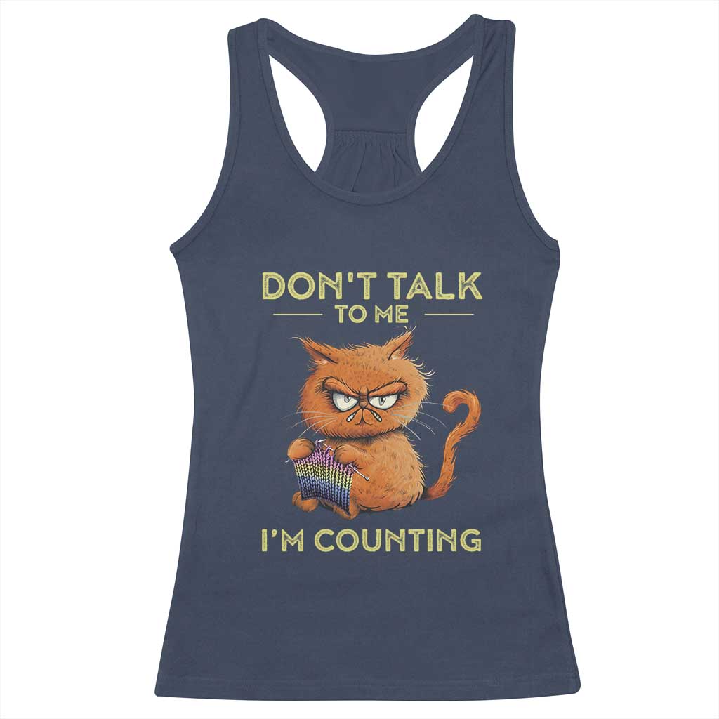 Funny Crochet Cat Racerback Tank Top Don't Talk To Me I'm Counting TS09 Navy Print Your Wear
