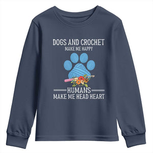 Funny Dogs And Crochet Youth Sweatshirt Make Me Happy TS09 Navy Print Your Wear