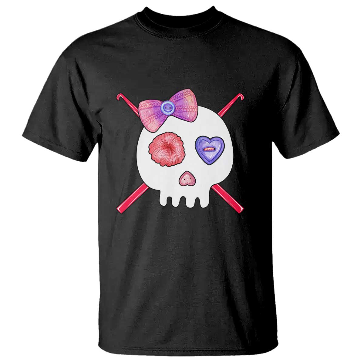 Cute Skull Crochet Knitting T Shirt TS09 Black Print Your Wear