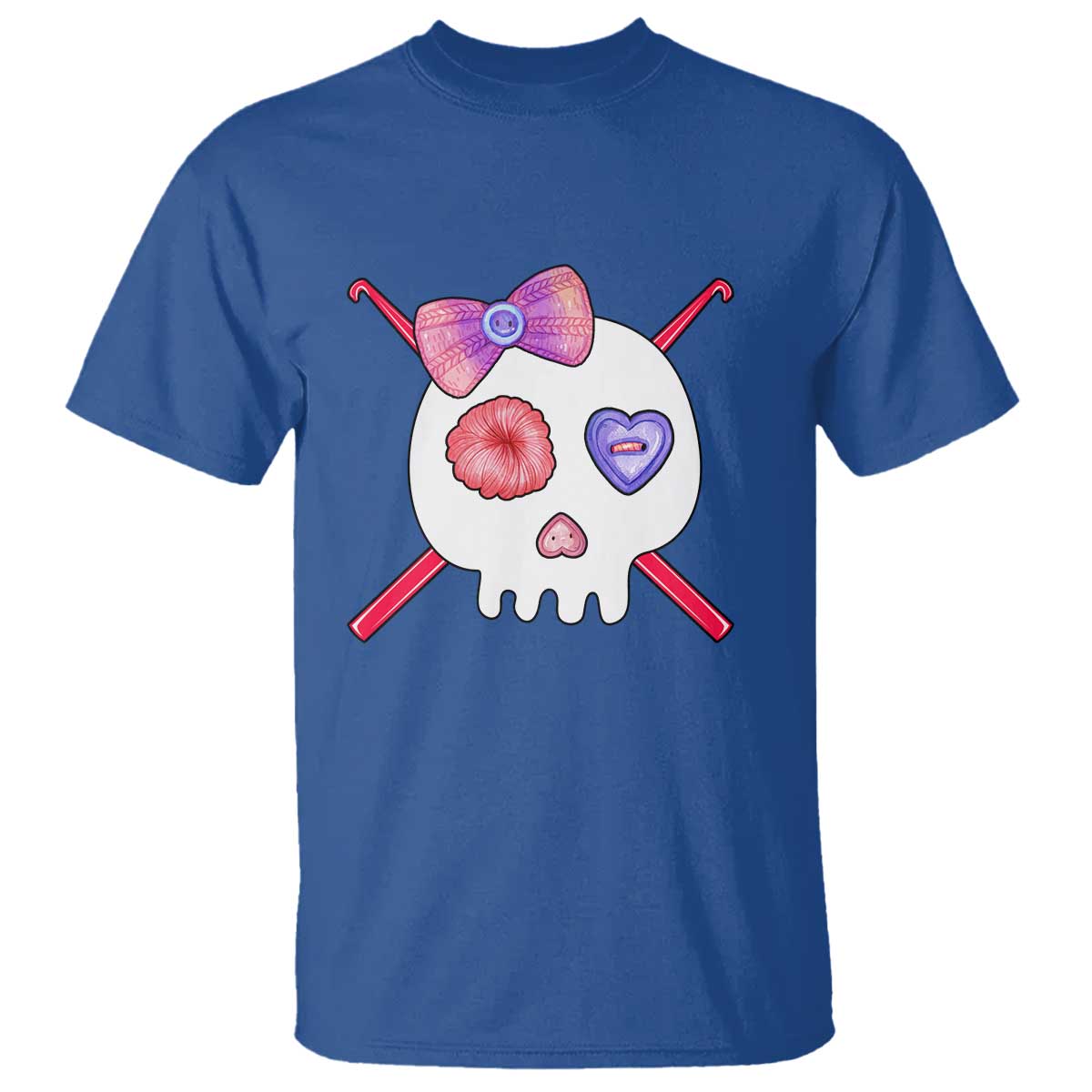 Cute Skull Crochet Knitting T Shirt TS09 Royal Blue Print Your Wear