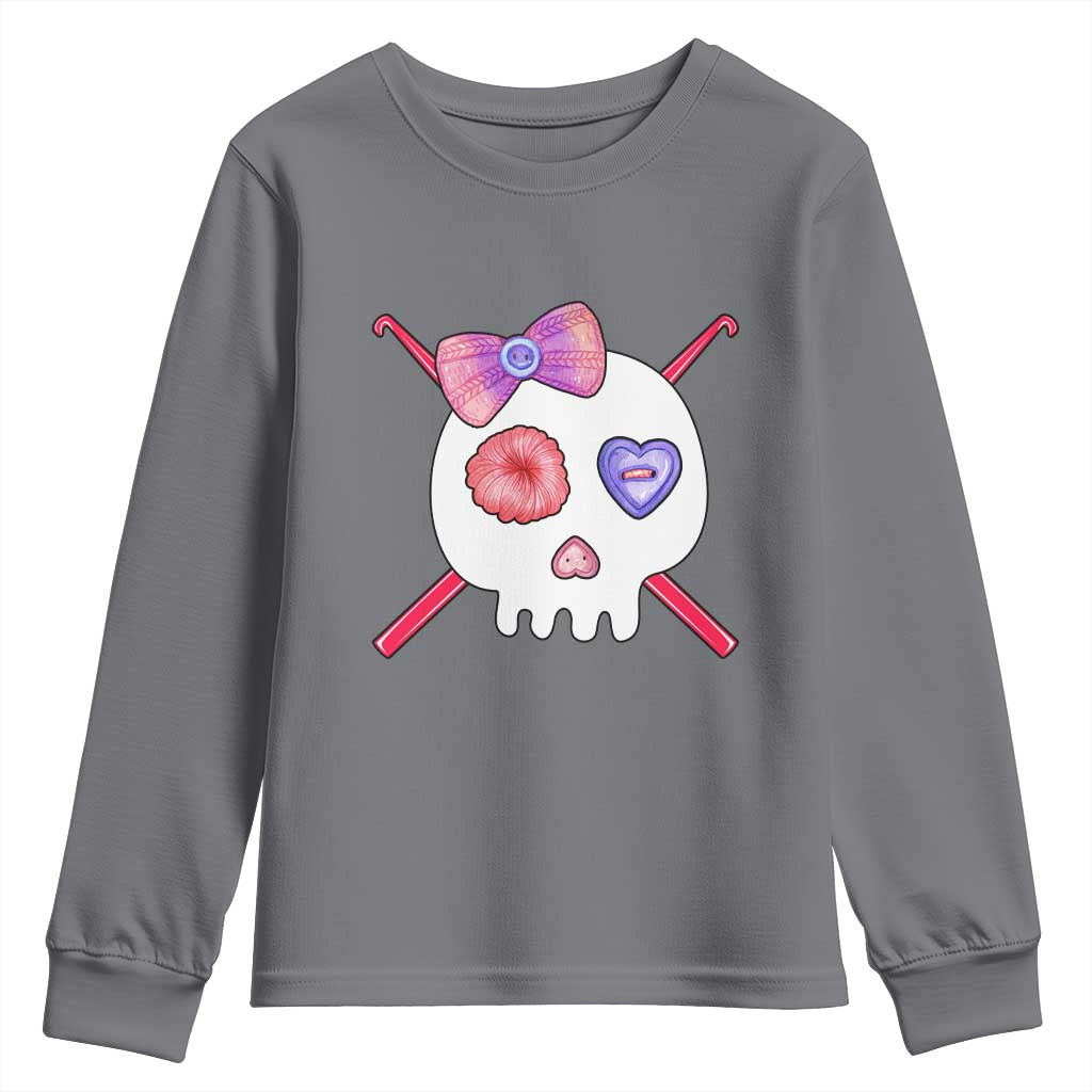 Cute Skull Crochet Knitting Youth Sweatshirt TS09 Charcoal Print Your Wear