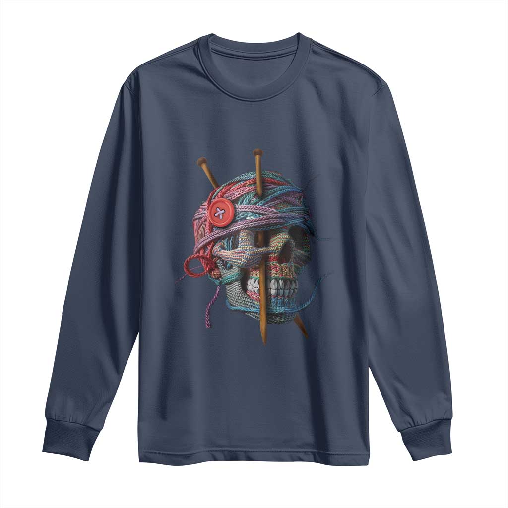 Funny Crochet Long Sleeve Shirt Yard Skull Halloween Knitting TS09 Navy Print Your Wear