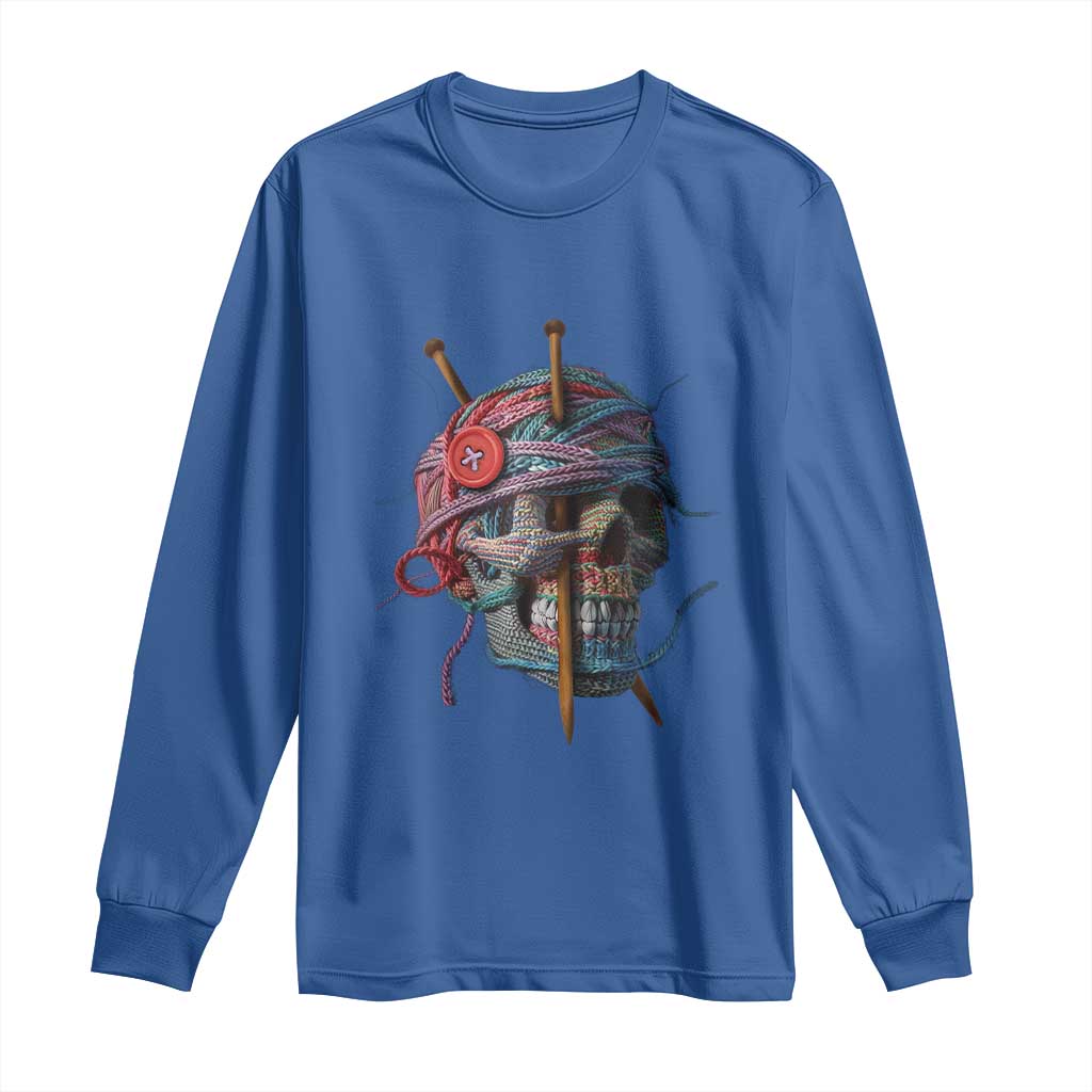 Funny Crochet Long Sleeve Shirt Yard Skull Halloween Knitting TS09 Royal Blue Print Your Wear