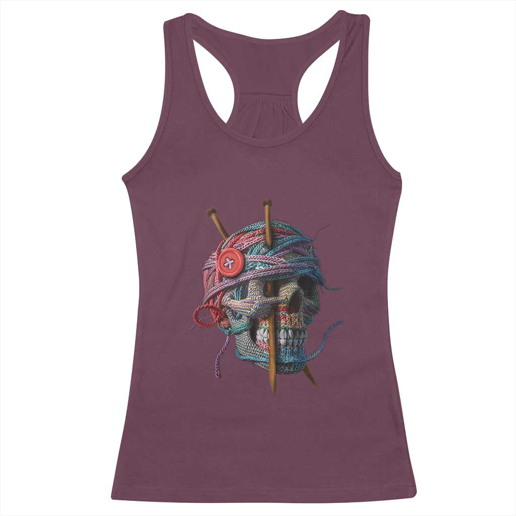 Funny Crochet Racerback Tank Top Yard Skull Halloween Knitting TS09 Maroon Print Your Wear