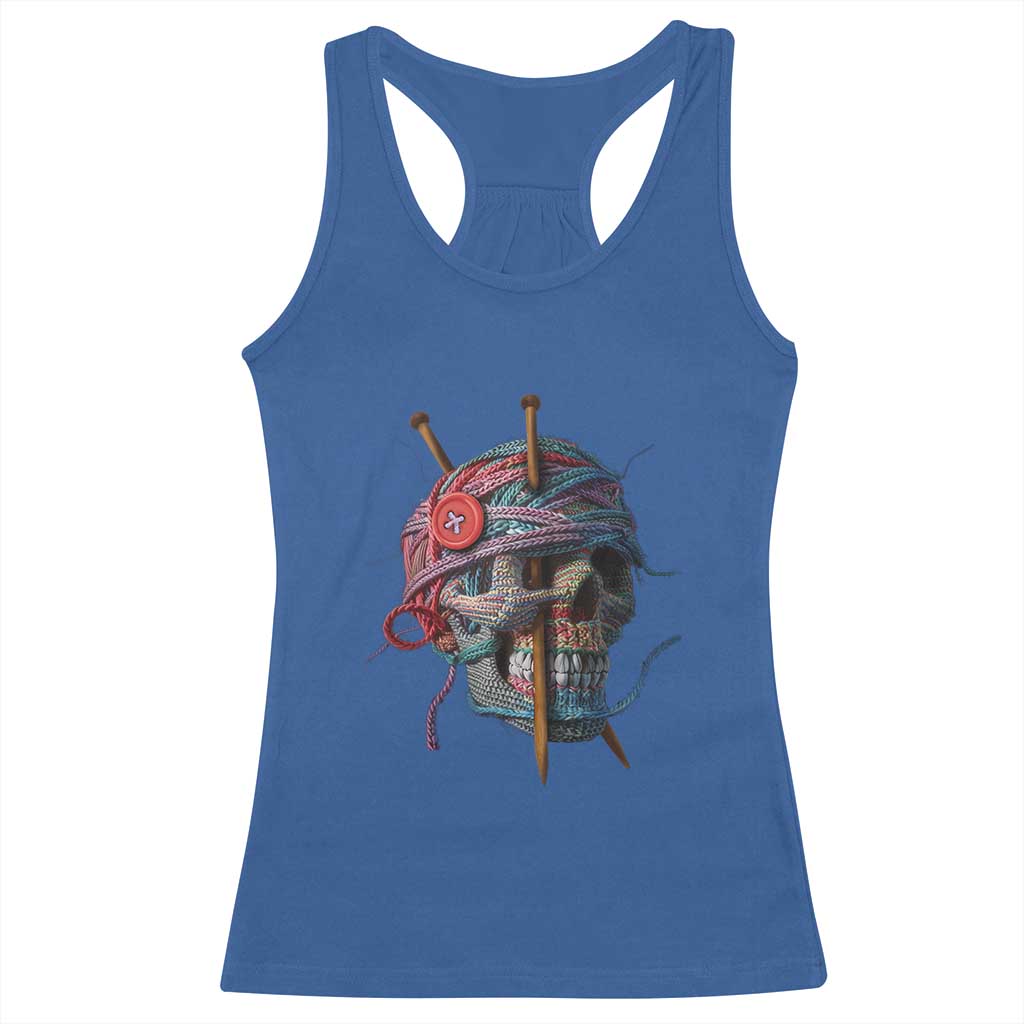 Funny Crochet Racerback Tank Top Yard Skull Halloween Knitting TS09 Royal Blue Print Your Wear