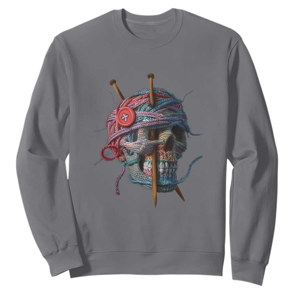 Funny Crochet Sweatshirt Yard Skull Halloween Knitting TS09 Charcoal Print Your Wear