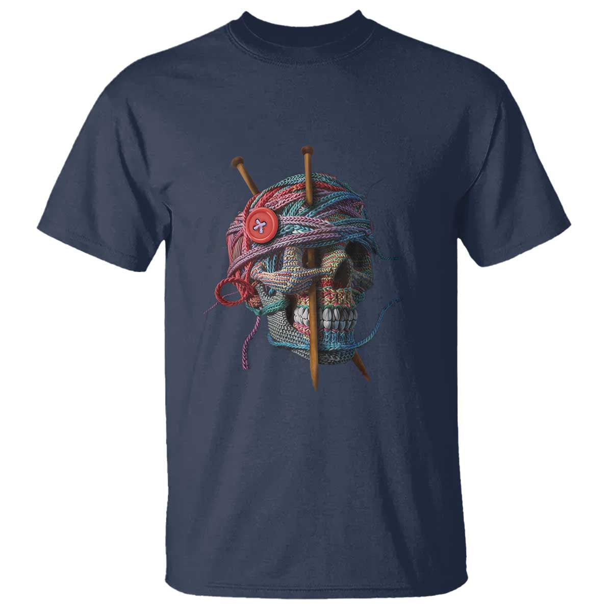 Funny Crochet T Shirt Yard Skull Halloween Knitting TS09 Navy Print Your Wear
