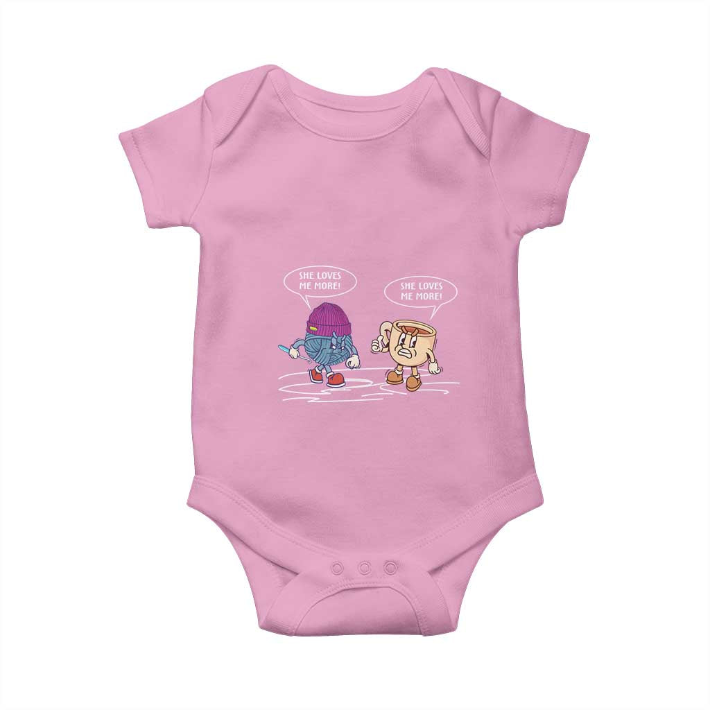 Funny Crochet Coffee Lover Baby Onesie She Loves Me More TS09 Light Pink Print Your Wear