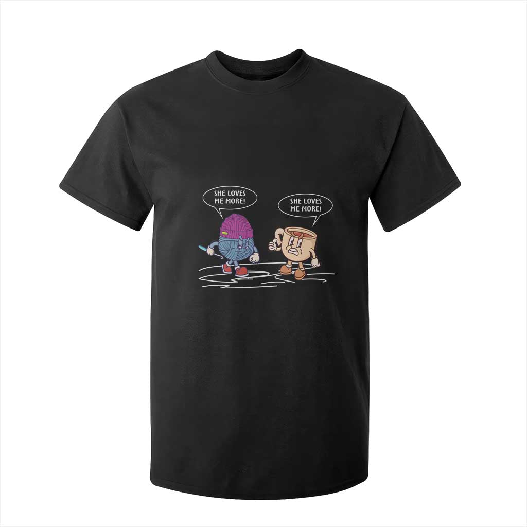 Funny Crochet Coffee Lover T Shirt For Kid She Loves Me More TS09 Black Print Your Wear