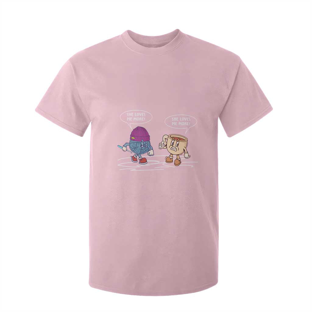 Funny Crochet Coffee Lover T Shirt For Kid She Loves Me More TS09 Light Pink Print Your Wear