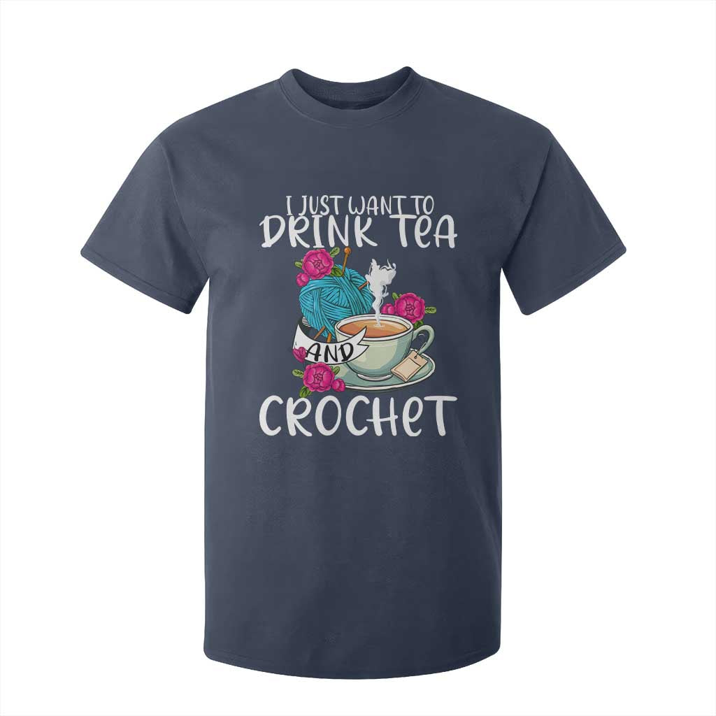 Just Want To Drink Tea And Crochet T Shirt For Kid TS09 Navy Print Your Wear