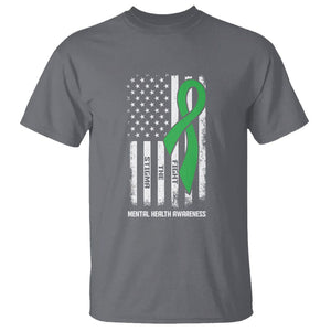 Mental Health Awareness T Shirt Fight The Stigma America Flag Green Ribbon TS09 Charcoal Printyourwear