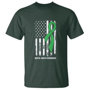 Mental Health Awareness T Shirt Fight The Stigma America Flag Green Ribbon TS09 Dark Forest Green Printyourwear