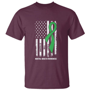 Mental Health Awareness T Shirt Fight The Stigma America Flag Green Ribbon TS09 Maroon Printyourwear