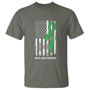 Mental Health Awareness T Shirt Fight The Stigma America Flag Green Ribbon TS09 Military Green Printyourwear