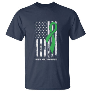 Mental Health Awareness T Shirt Fight The Stigma America Flag Green Ribbon TS09 Navy Printyourwear