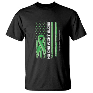 Mental Health Awareness T Shirt No One Fights Alone America Flag Green Ribbon TS09 Black Printyourwear