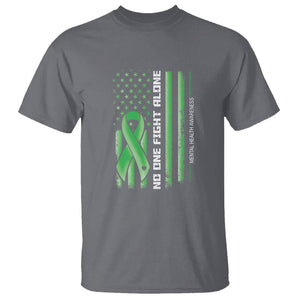 Mental Health Awareness T Shirt No One Fights Alone America Flag Green Ribbon TS09 Charcoal Printyourwear