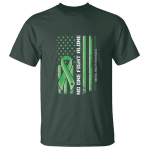 Mental Health Awareness T Shirt No One Fights Alone America Flag Green Ribbon TS09 Dark Forest Green Printyourwear